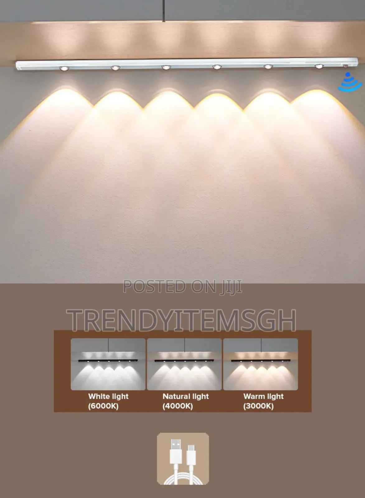 80cm Rechargeable Motion Sensor 3 Color Wardrobe Cabinet Light