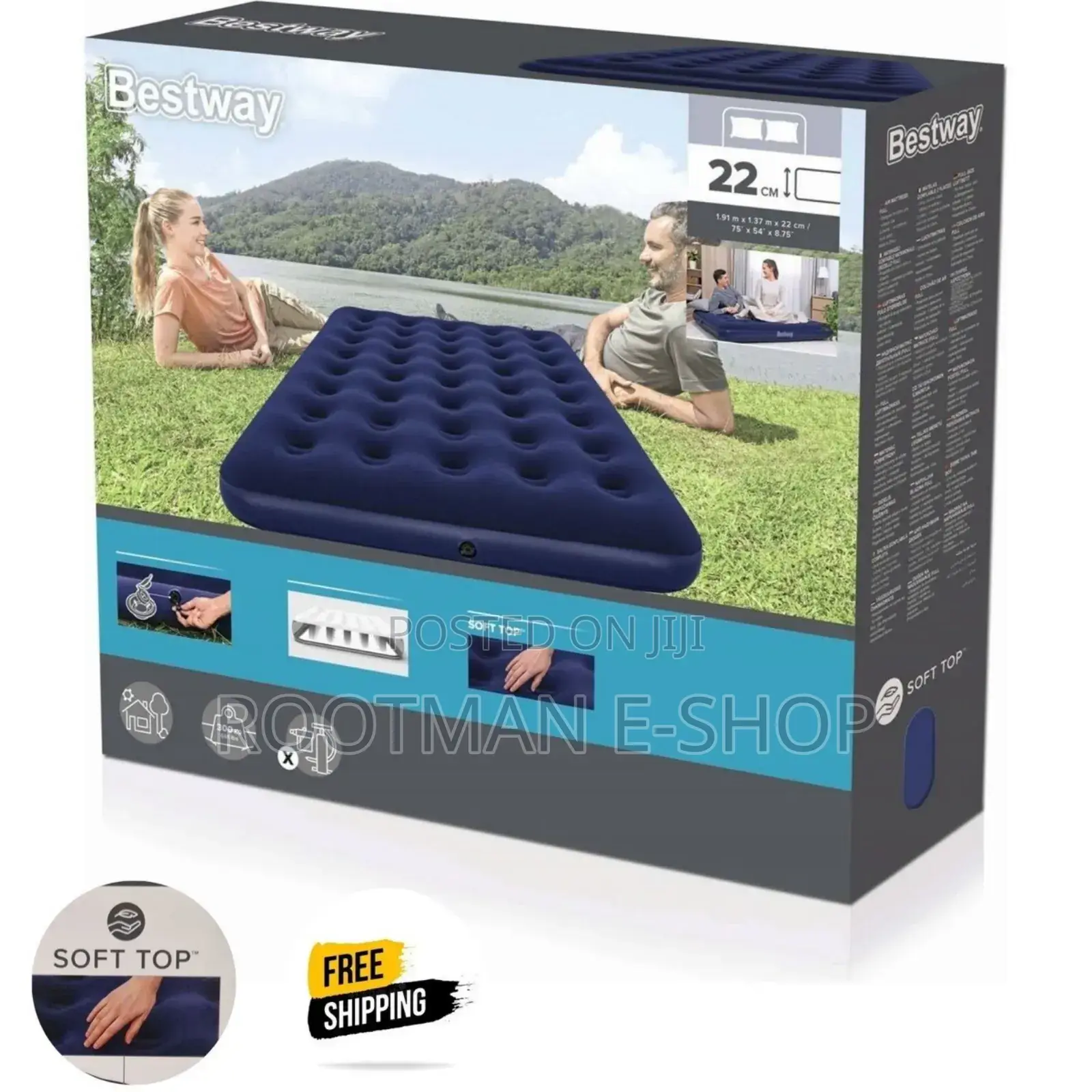 Bestway Flocked Single Airbed- Mains Pump