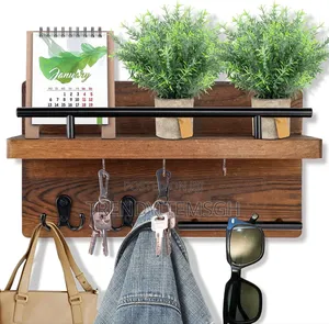 Wall Mounted Wooden Mail Organizer Key Hanging Rack Storage Shelf