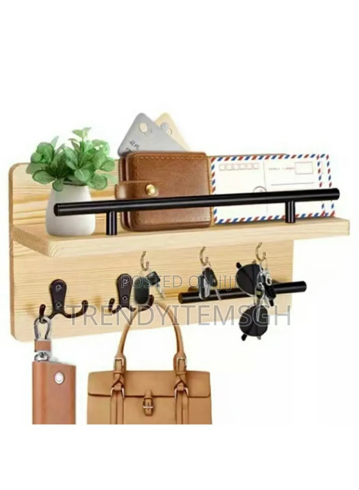 Wall Mounted Wooden Mail Organizer Key Hanging Rack Storage Shelf