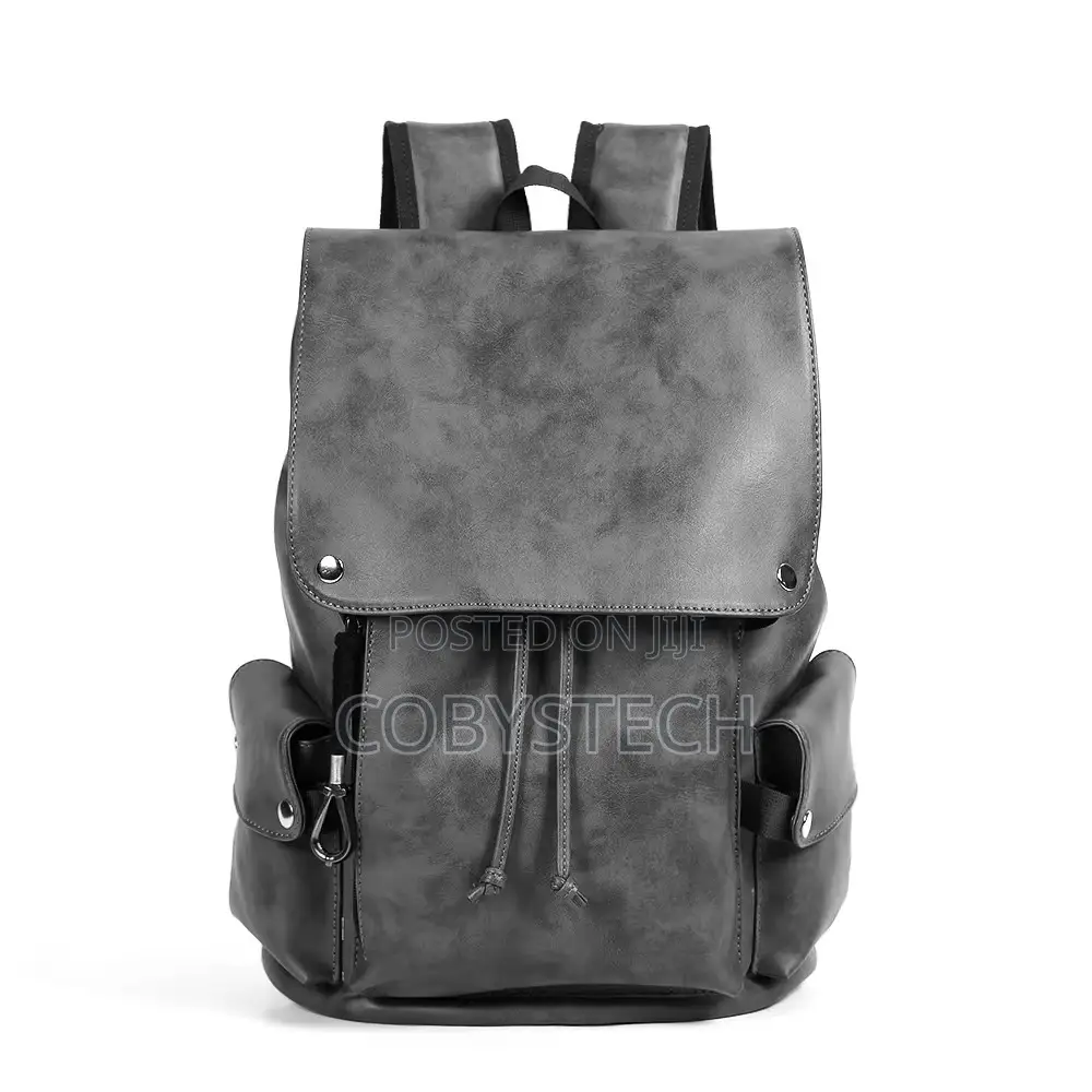Pu Leather Backpack Unisex- Brown/Black/Grey
