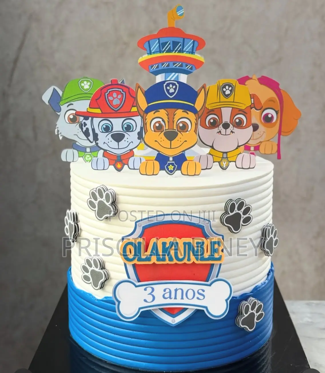 Blue and White Paw Patrol Cake
