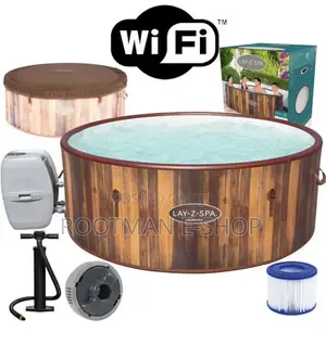 Lay-Z-Spa Helsinki Hot Tub, 180 Airjet Wood Effect Inflatable Spa