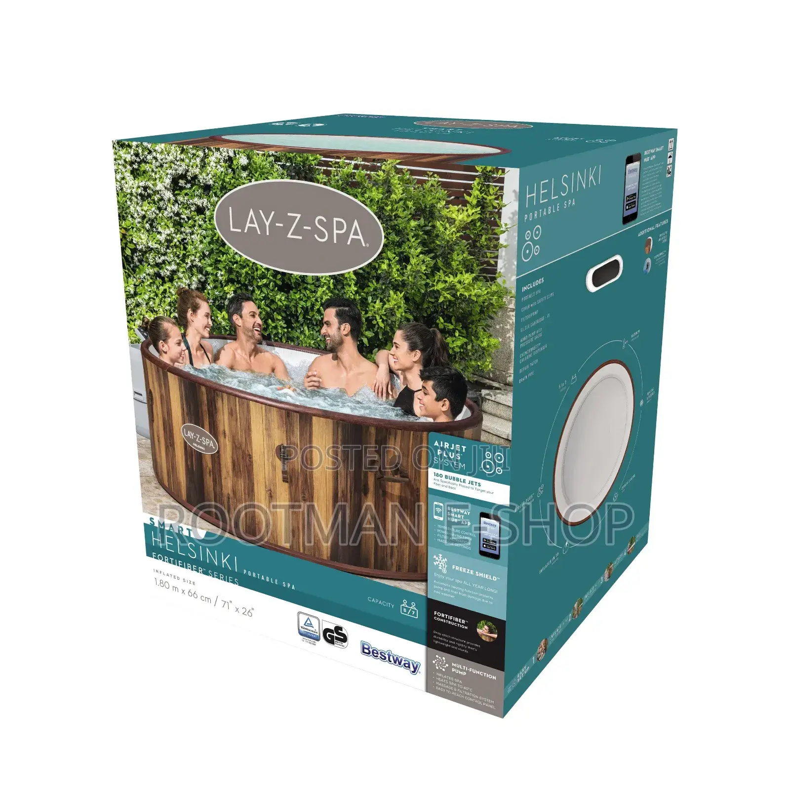 Lay-Z-Spa Helsinki Hot Tub, 180 Airjet Wood Effect Inflatable Spa
