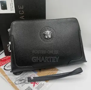 Versace Men’S Black Leather Medusa Clutch Bag