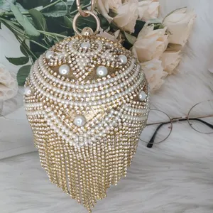 Luxury Pearl Crystal Evening Clutch Bag 