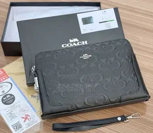 Coach Quality Leather Men’S All Black Clutch Bag