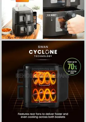 Swan 11l Twin Stack Air Fryer, Swan Cyclone Technology