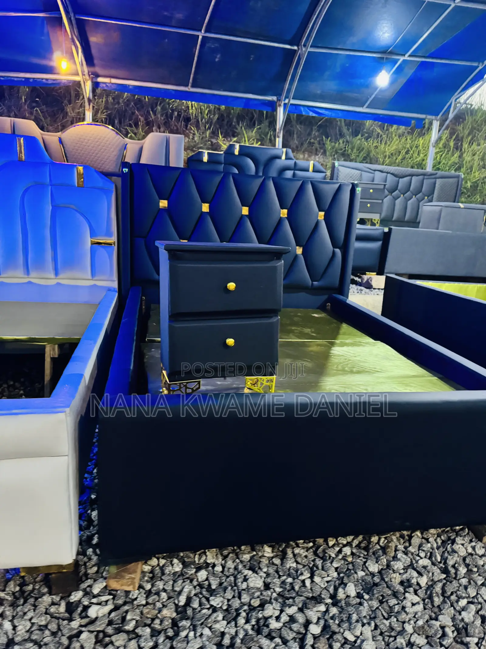 Blue Black Double Bed 