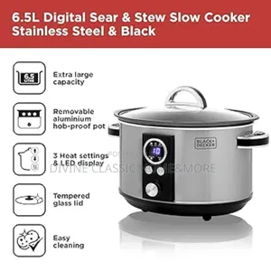 Black+Decker 6.5l Digital Sear Stew Slow Cooker, Stainless Steel