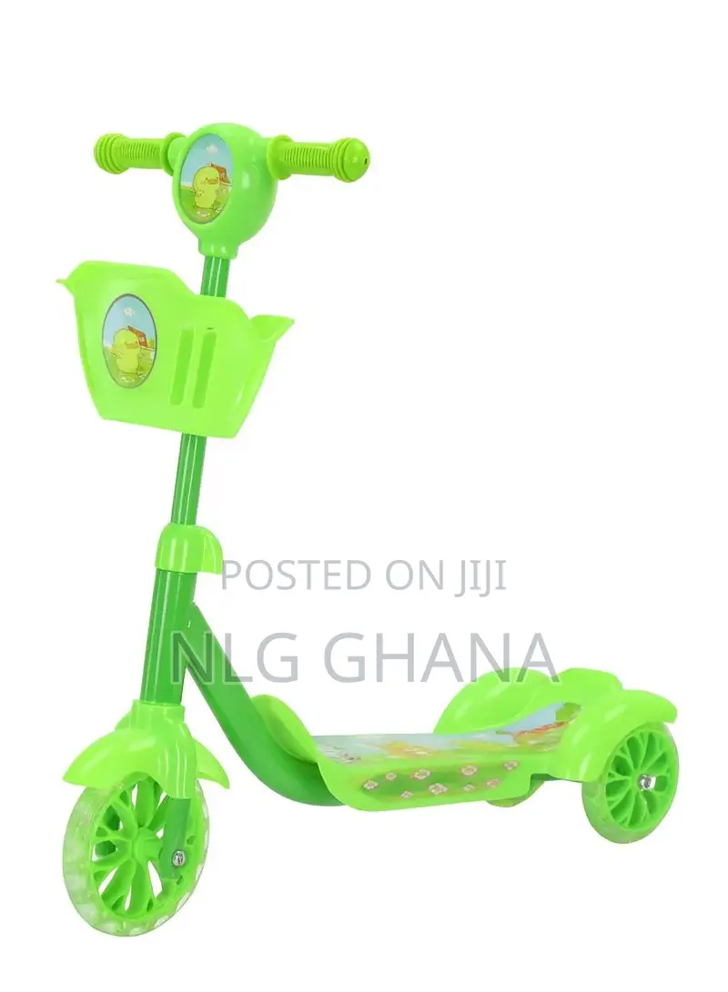 Kids 3-Wheeled Kick Scooter With Front Basket, Lightweight.