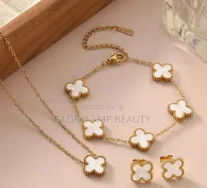 Van Cleef Clover Necklace Bracelet and Earrings Set With Gift Box