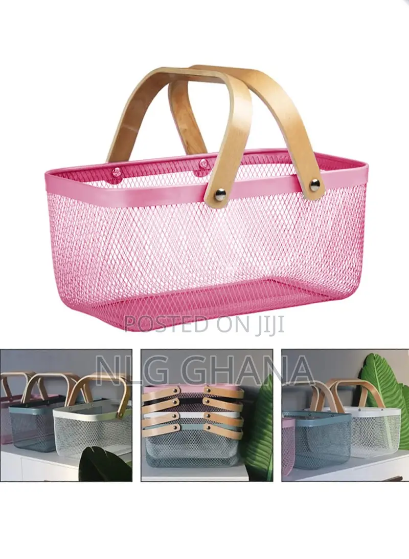 Multifunction Wire Mesh Basket With Wooden Handle. Ghx7068