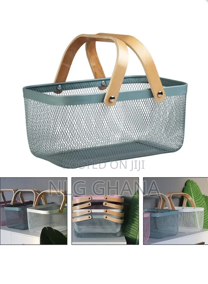 Multifunction Wire Mesh Basket With Wooden Handle. Ghx7068