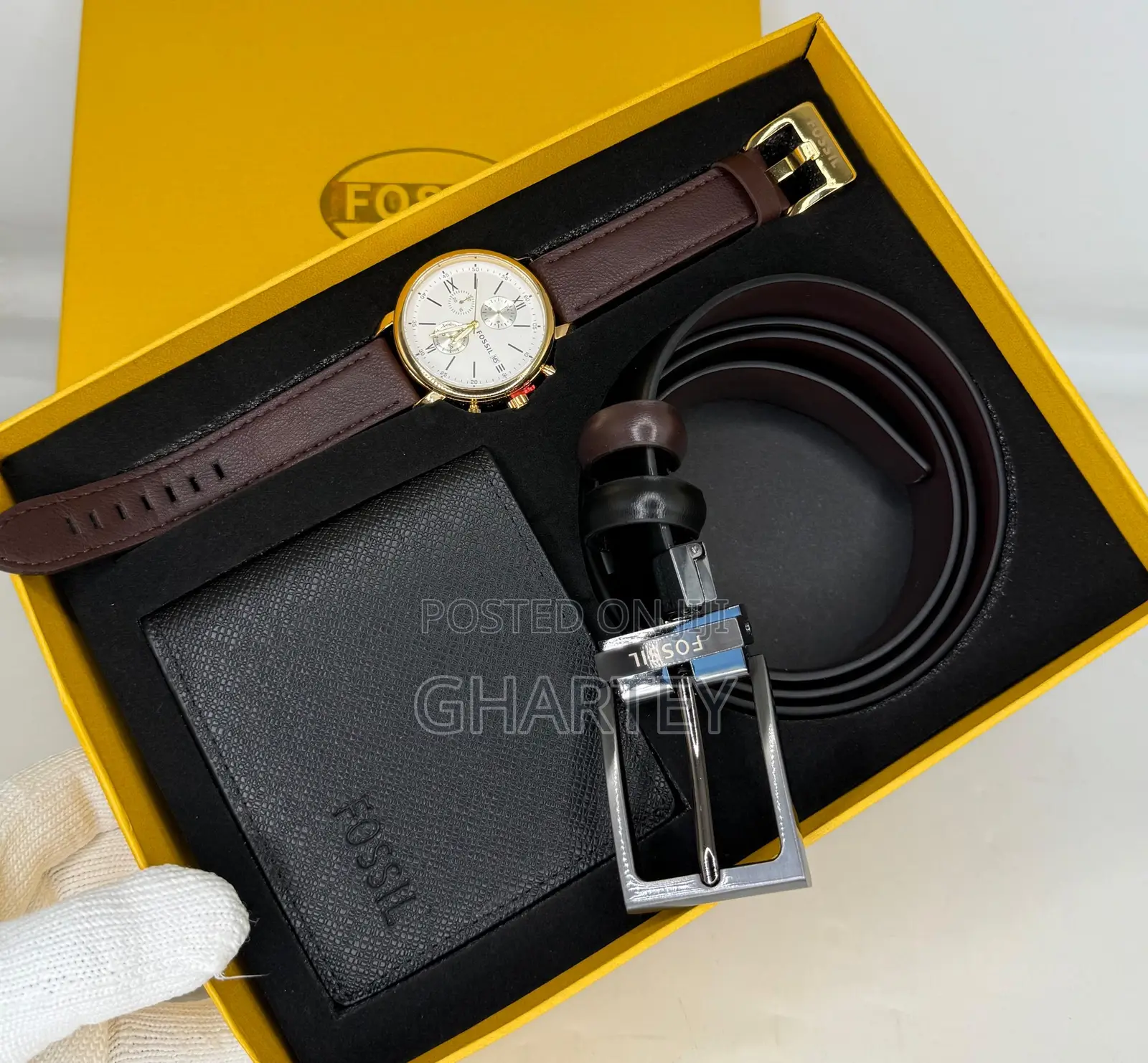 Fossil Men's Classic Black Gift Set – Watch, Wallet Belt