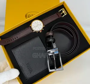 Fossil Men's Classic Black Gift Set – Watch, Wallet Belt