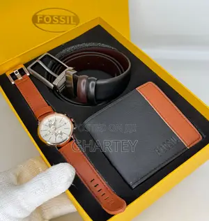 Fossil Men’S Executive Giftset–Chronograph Watch,Leather Wallet Belt