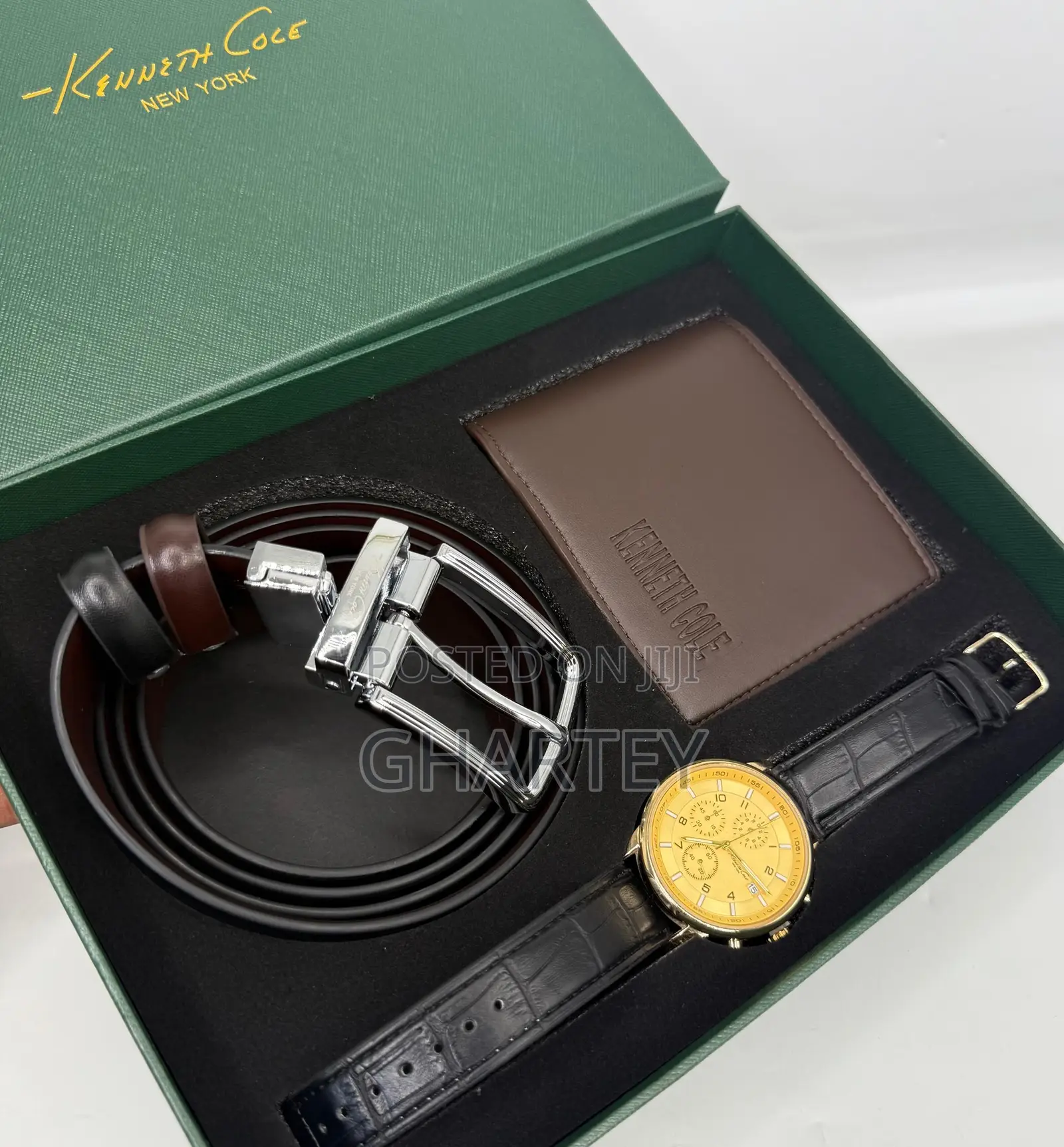 Kenneth Cole Men's Classic Black Brown Gift Set - Watch, Wallet Belt