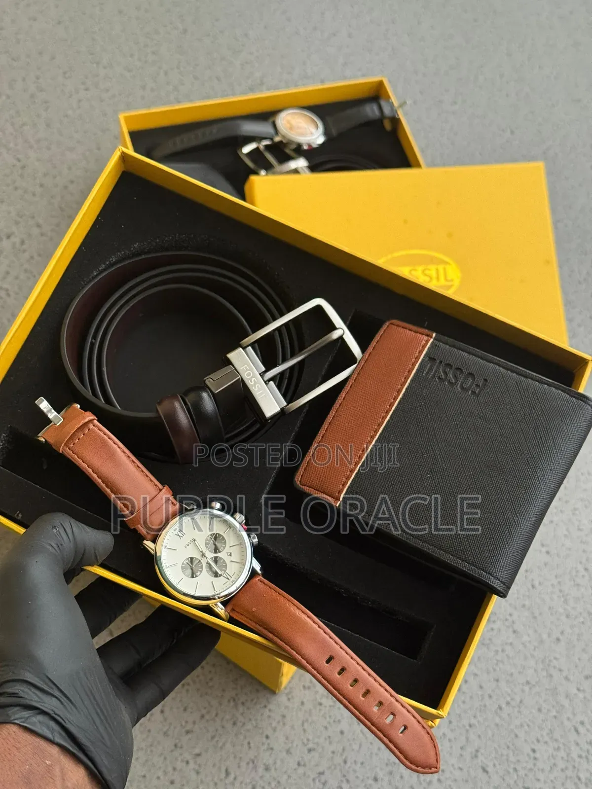 Fossil Watch, Belt, and Wallet Set.