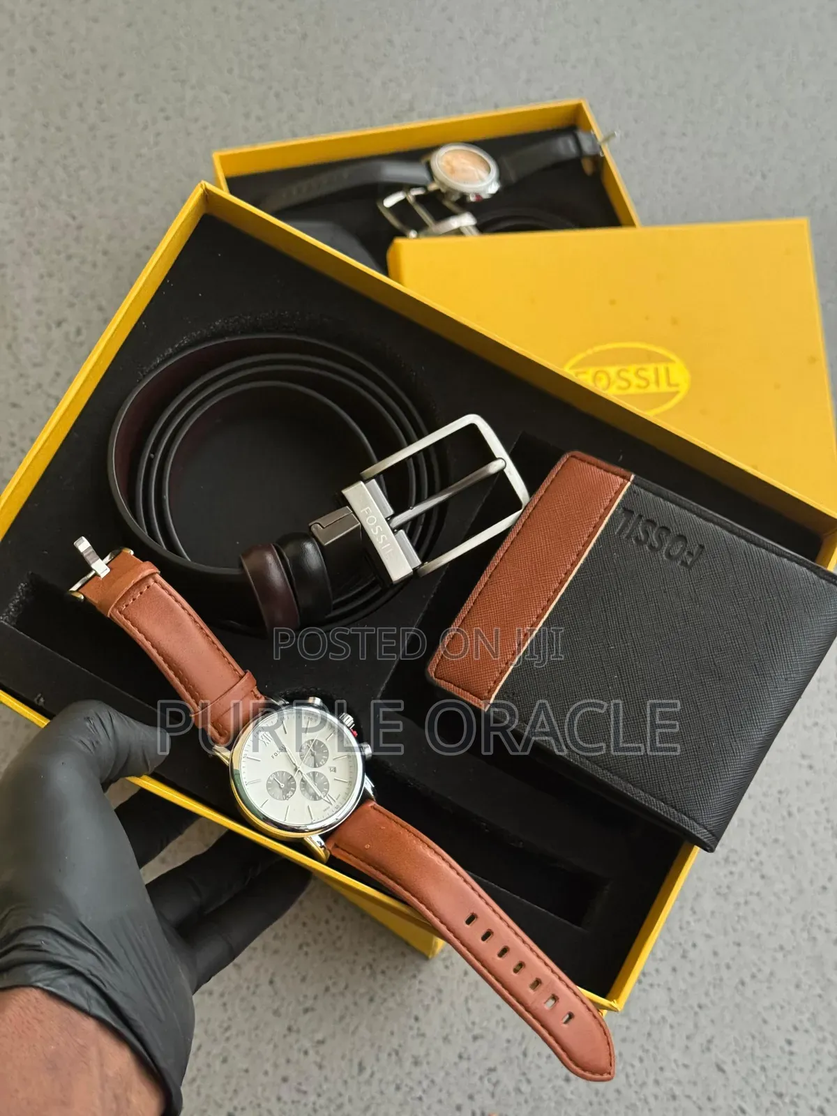 Fossil Watch, Belt, and Wallet Set.
