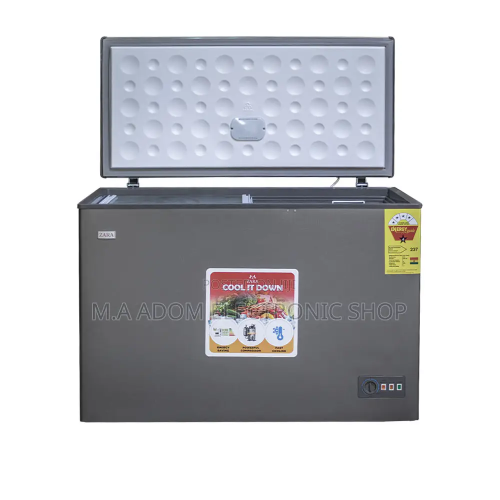 Zara Freezer 270 Litres Glass Sliding Door Lock Light Dark Silver