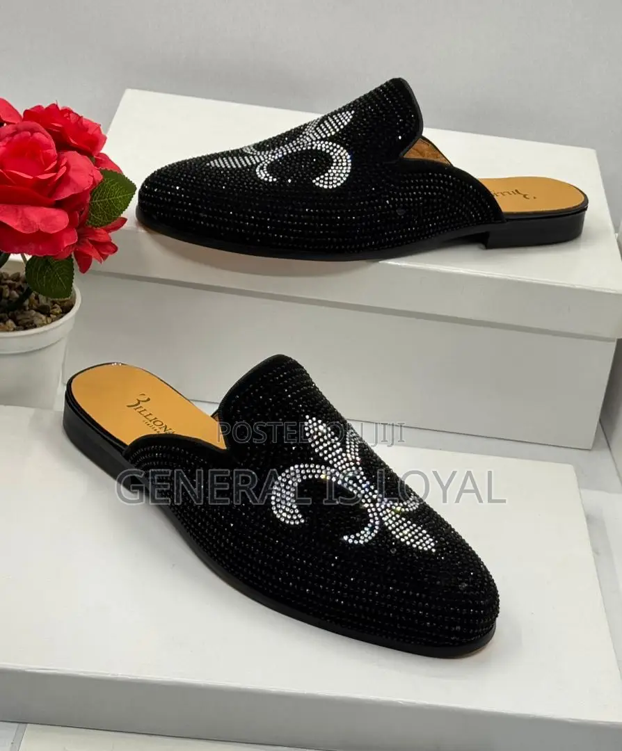 Billionaire Black Rhinestone Men Slippers