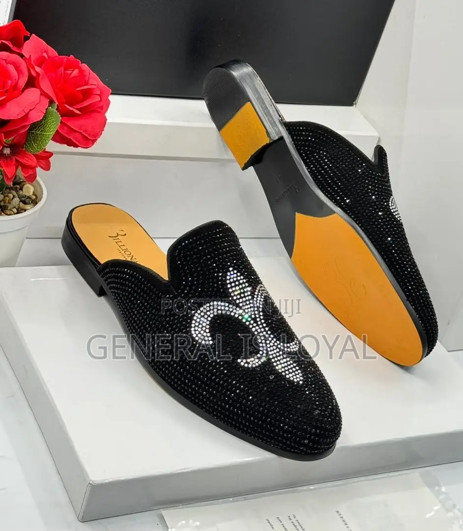 Billionaire Black Rhinestone Men Slippers