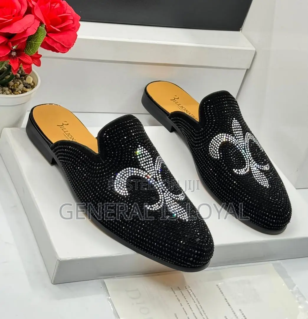 Billionaire Black Rhinestone Men Slippers