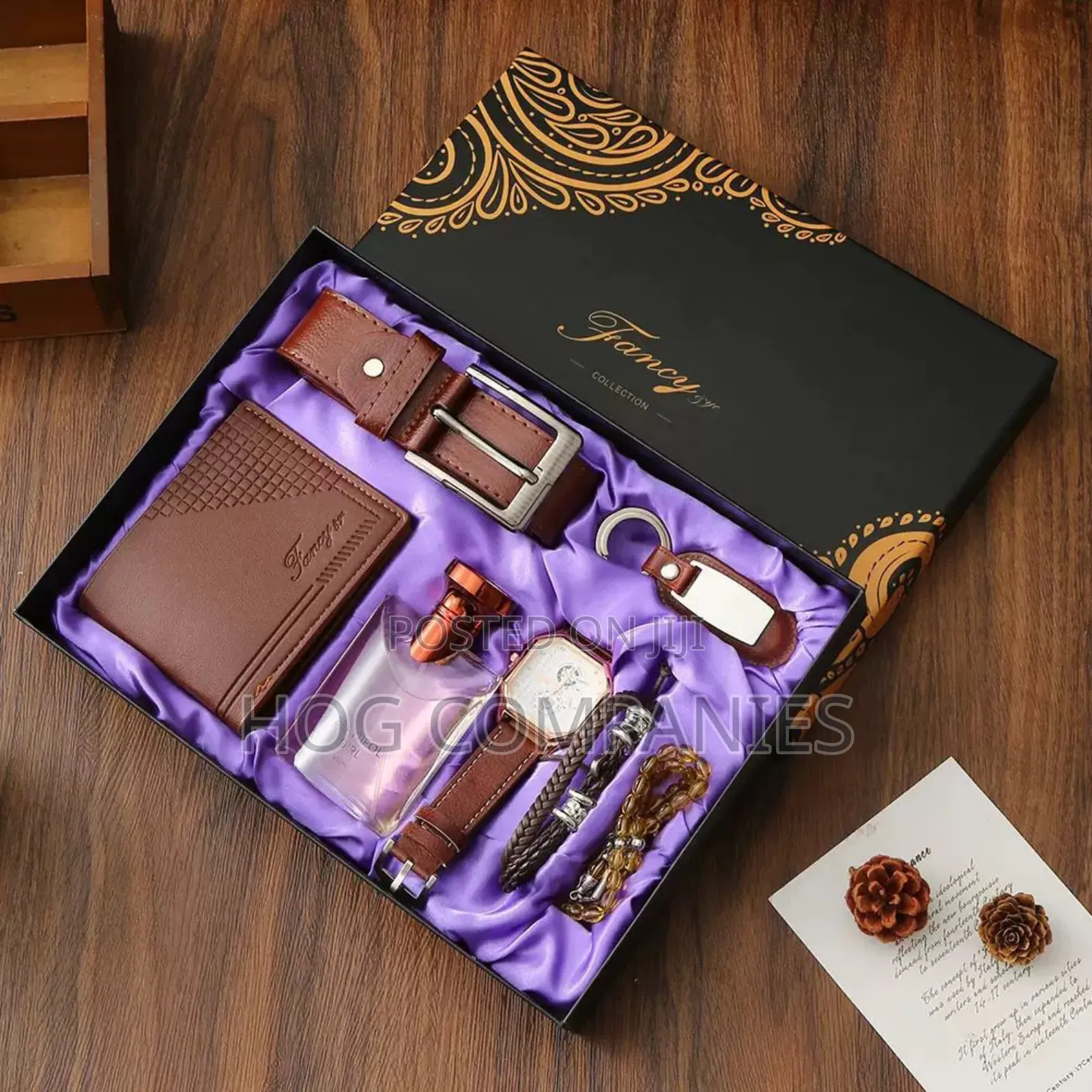 Men Belt Perfume Watch Valentine Gift Set Package Box- Fast Delivery