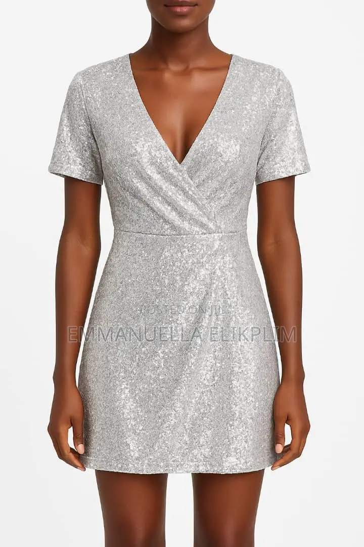 Sexy Deep v-Neck Silver Glitter Sequin Mini Dress