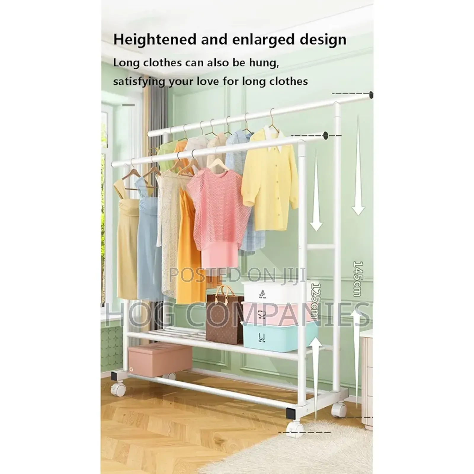 Double Pole Trolley Clothes Coat Metal Hanger Rack- Fast Delivery 2hrs