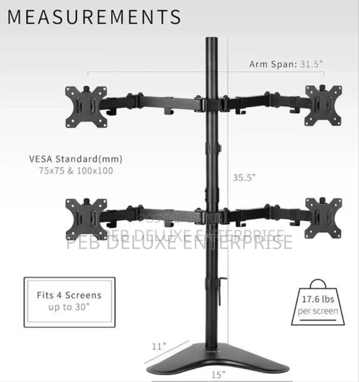 Putorsen Quad Monitor Stand,4 Monitor Mount For 13 To 32 Inch Screens