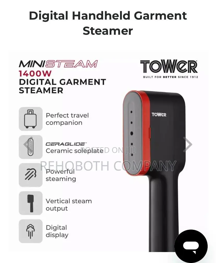 Tower T22038red Ceraglide Handheld Garment Steamer