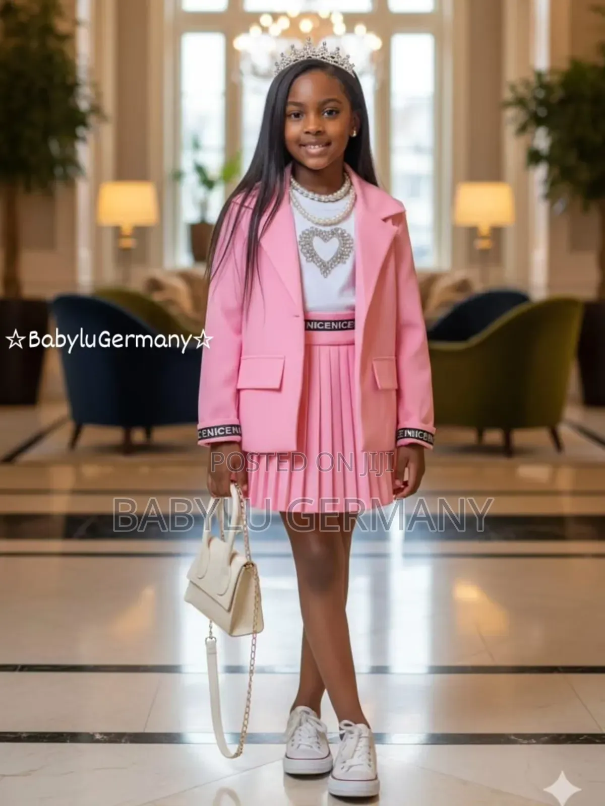 5 Piece Pink Girl Suit With Handbag and Hair Band