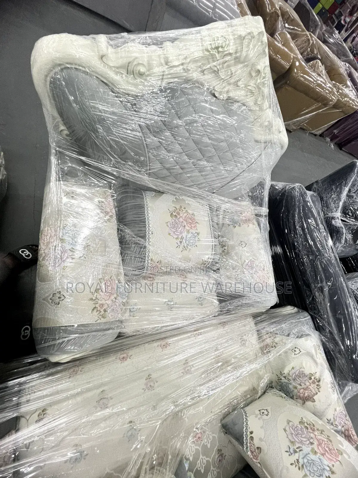 C Blue and White Textured Foreign Royal Sofa Set (3+2+1)