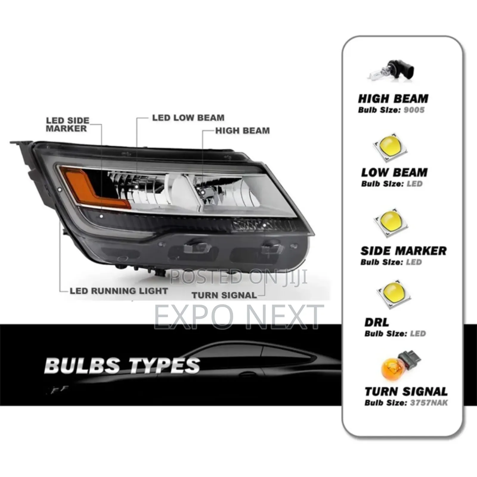 Headlight Led Chrome Housing for 2016-2019 Ford Explorer Pair
