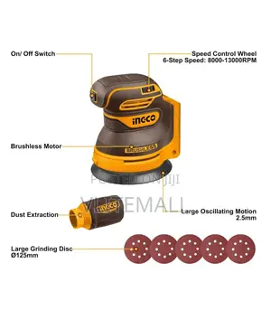 Ingco Crosli2002 20v Brushless Codless Random Orbit Sander - Bare Unit
