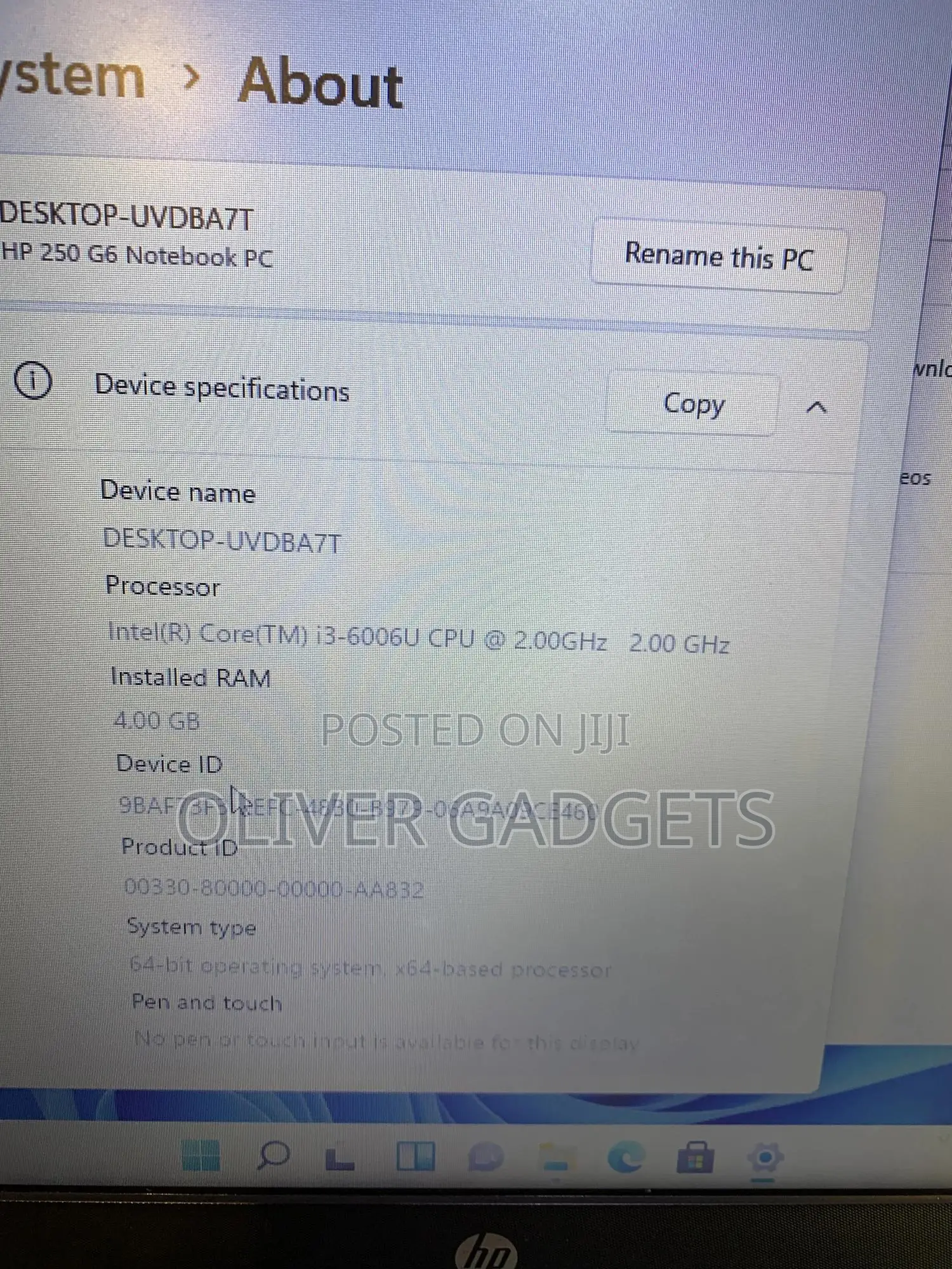 Laptop HP 250 G6 4GB Intel Core i3 HDD 500GB
