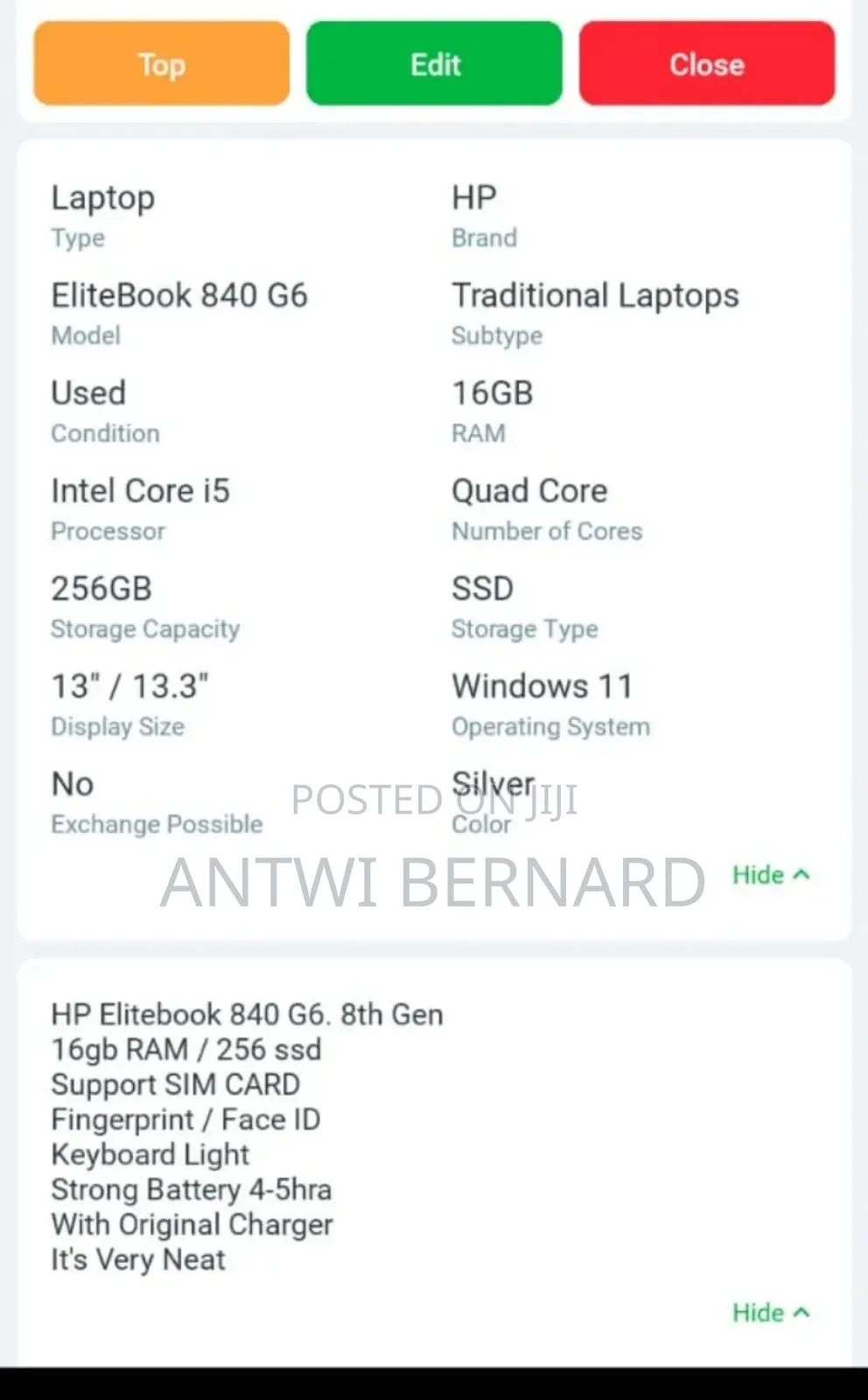 Laptop HP EliteBook 840 G6 16GB Intel Core I5 SSD 256GB