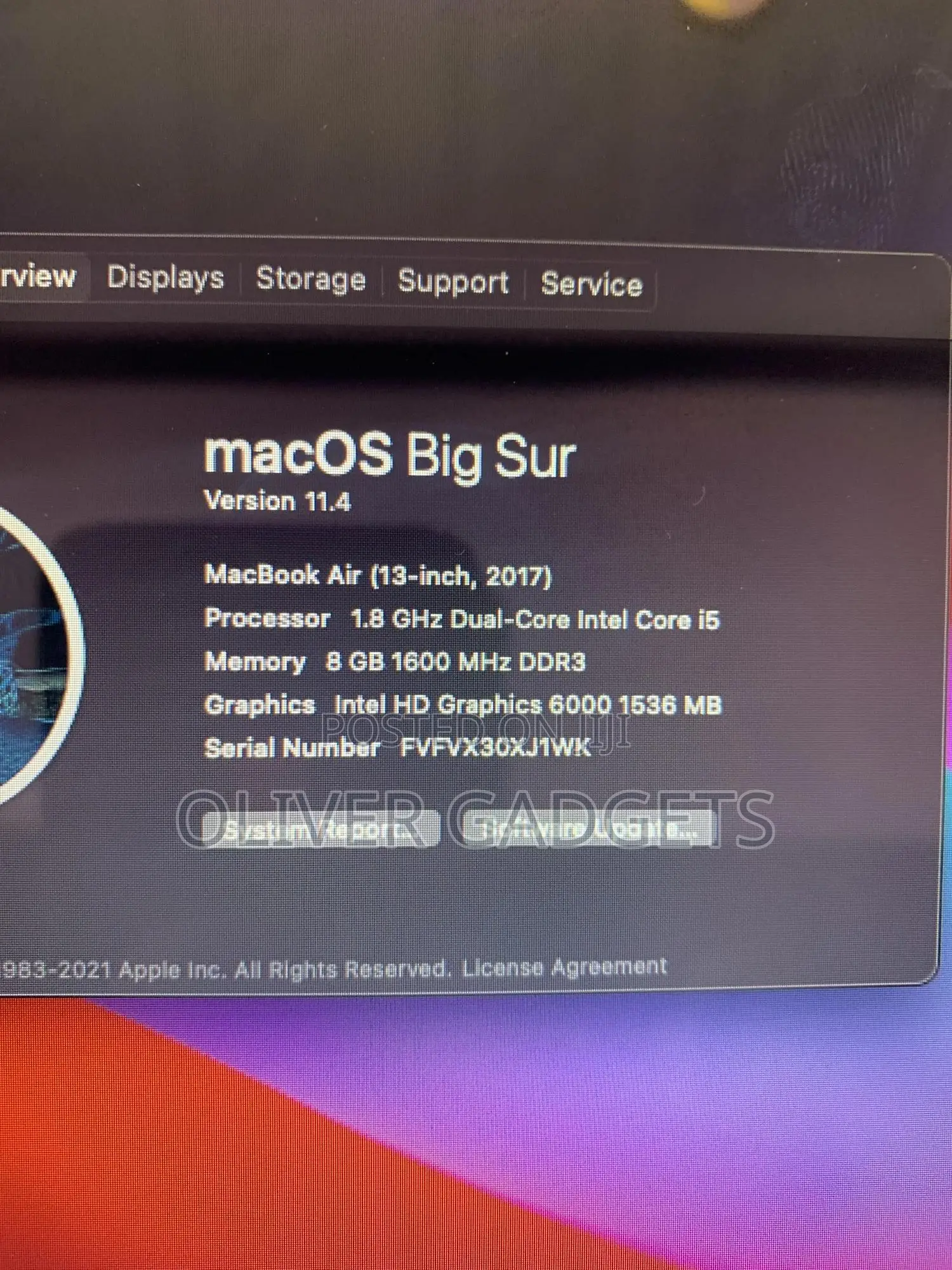 Laptop Apple MacBook Air 8GB Intel Core I5 SSD 256GB