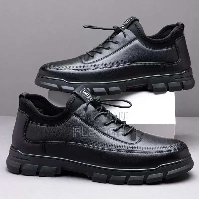 Men's Comfortable Casual Leather Lace-Up Soft Sole Shoe - Black