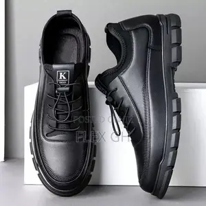Men's Comfortable Casual Leather Lace-Up Soft Sole Shoe - Black
