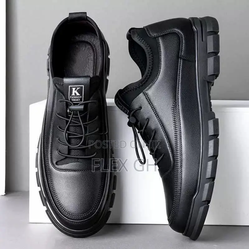 Men's Comfortable Casual Leather Lace-Up Soft Sole Shoe - Black