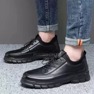 Men's Comfortable Casual Leather Lace-Up Soft Sole Shoe - Black