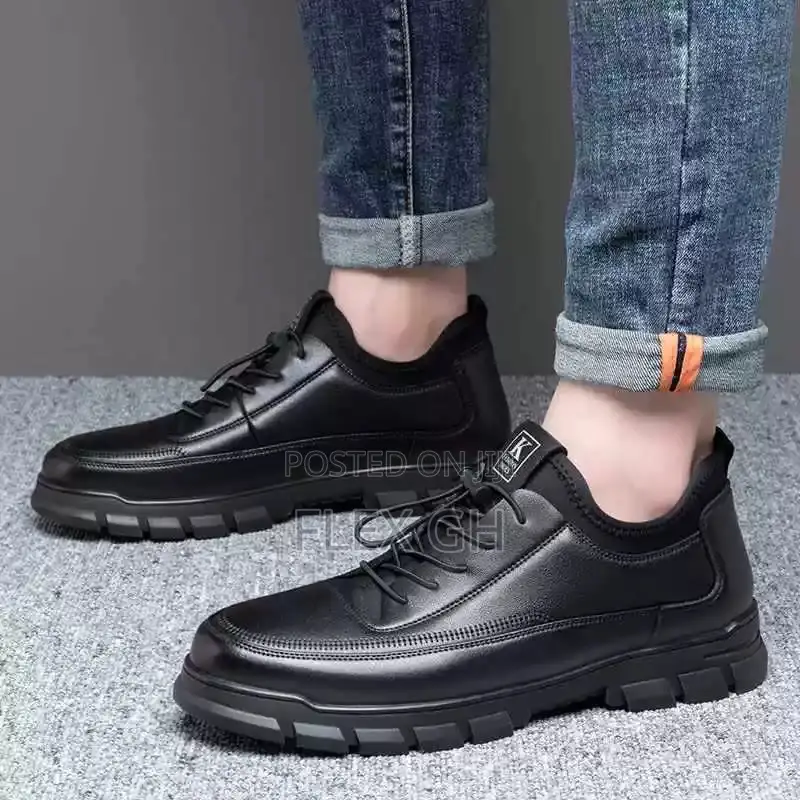 Men's Comfortable Casual Leather Lace-Up Soft Sole Shoe - Black