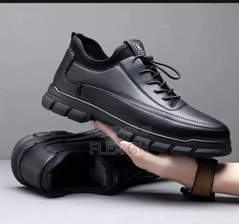 Men's Comfortable Casual Leather Lace-Up Soft Sole Shoe - Black