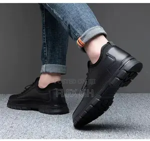 Men's Comfortable Casual Leather Lace-Up Soft Sole Shoe - Black