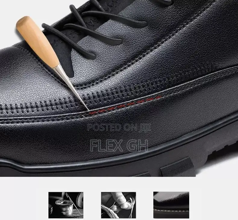 Men's Comfortable Casual Leather Lace-Up Soft Sole Shoe - Black