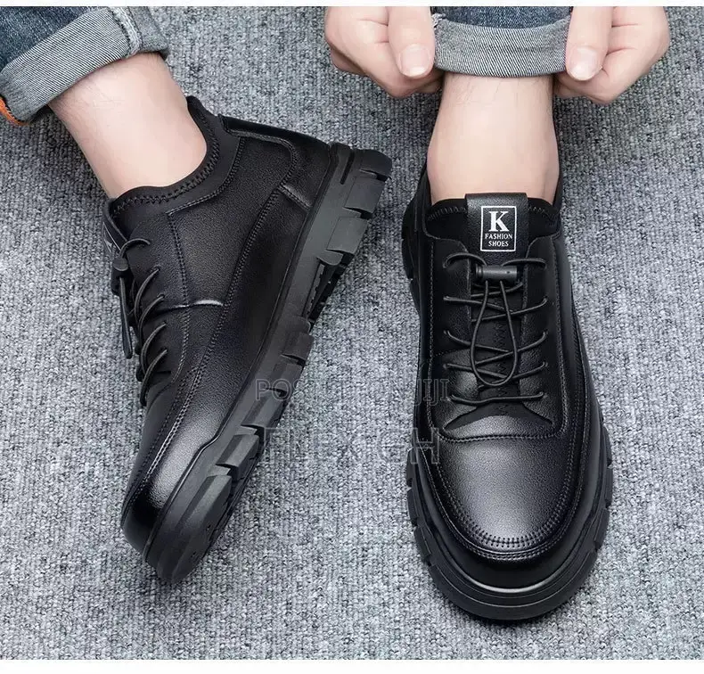 Men's Comfortable Casual Leather Lace-Up Soft Sole Shoe - Black