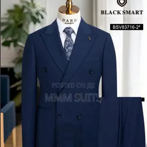 Quality Turkish 2-piece Double-breasted Men Suit Blue-black And Button